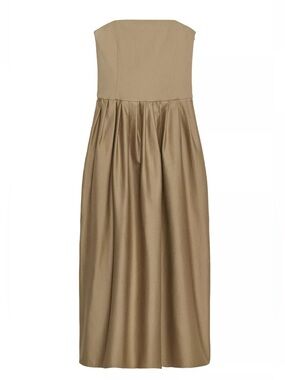 Zara Strapless khaki Maxi Dress in Beige